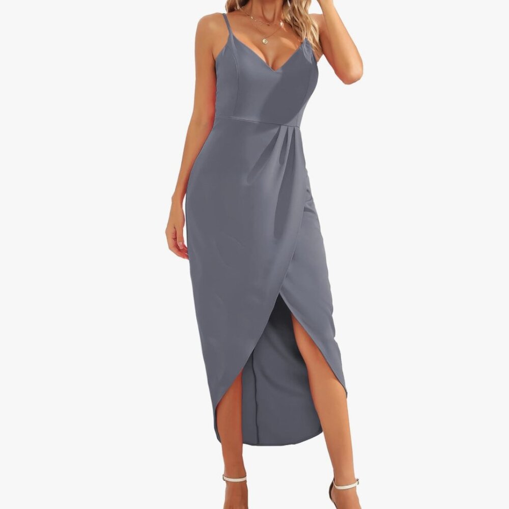 V Neck Backless Maxi Dress Sleeveless Spaghetti Straps Cocktail Party Dress